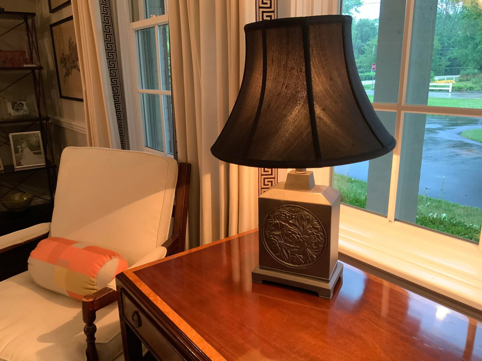 Vintage 1970s Chinese Gray Silver Painted Lamp - 3