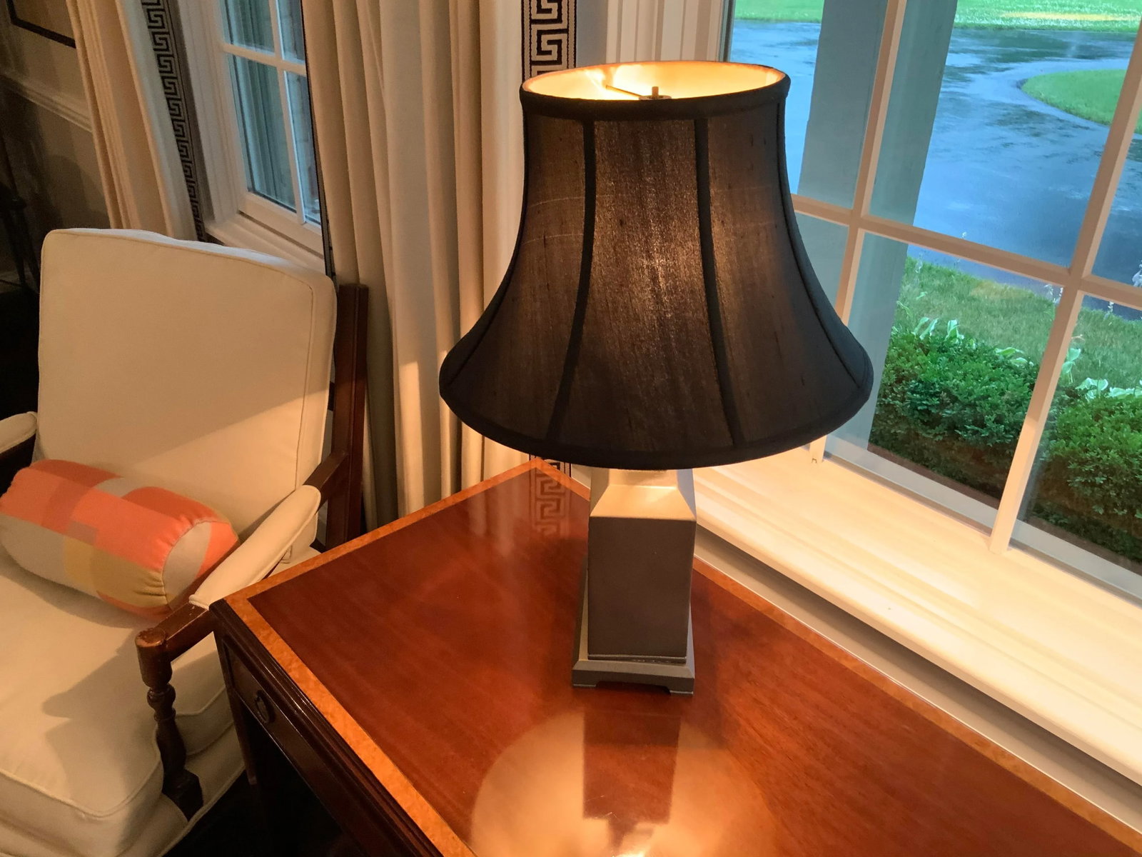 Vintage 1970s Chinese Gray Silver Painted Lamp - 5