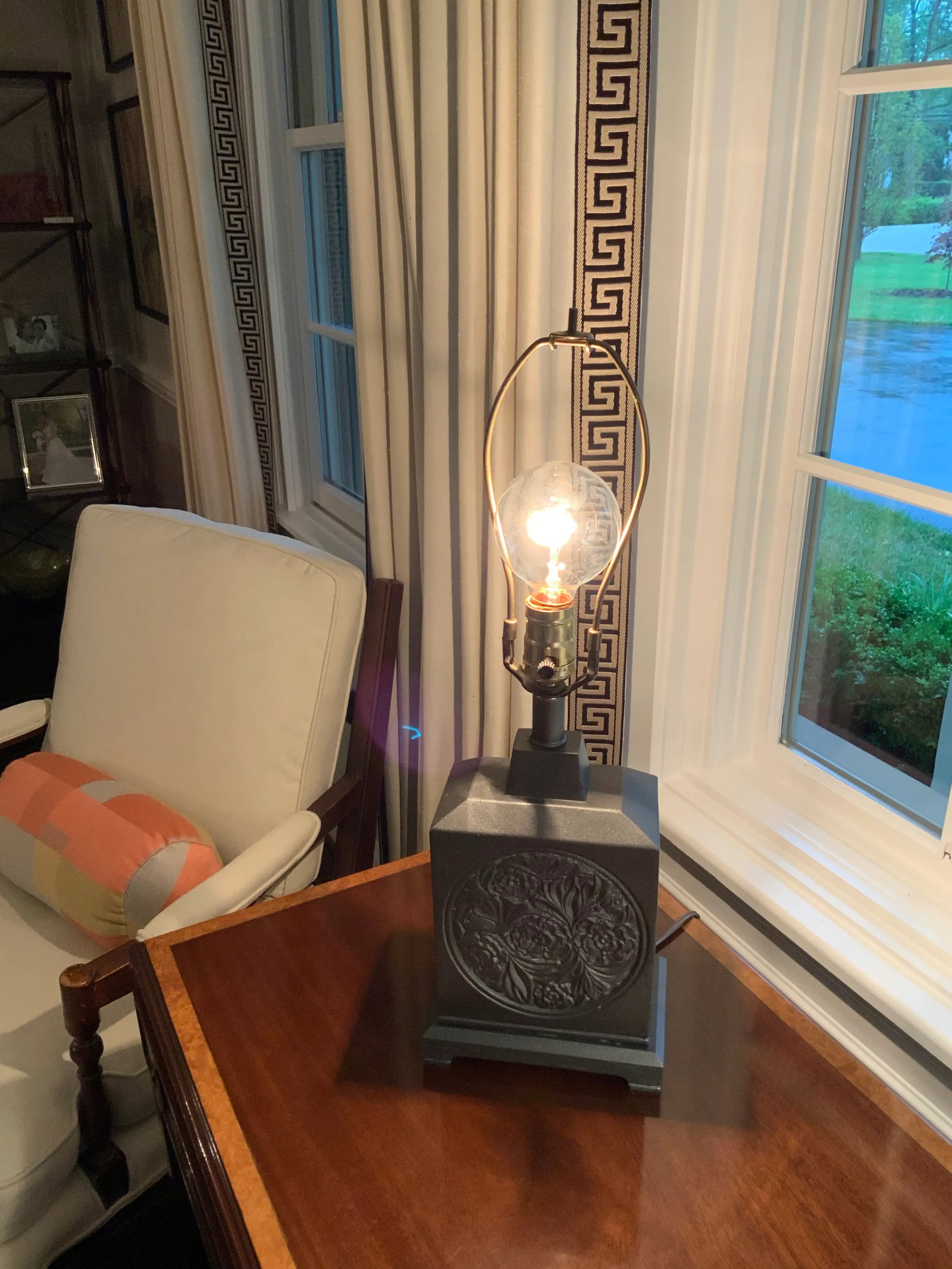 Vintage 1970s Chinese Gray Silver Painted Lamp - 6