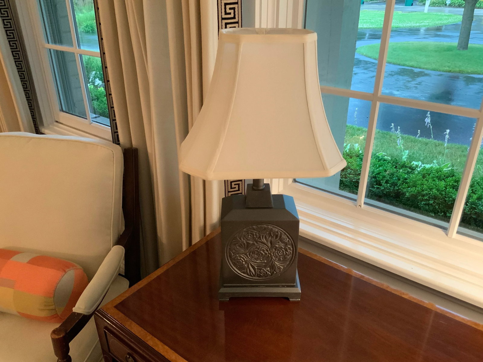 Vintage 1970s Chinese Gray Silver Painted Lamp - 8
