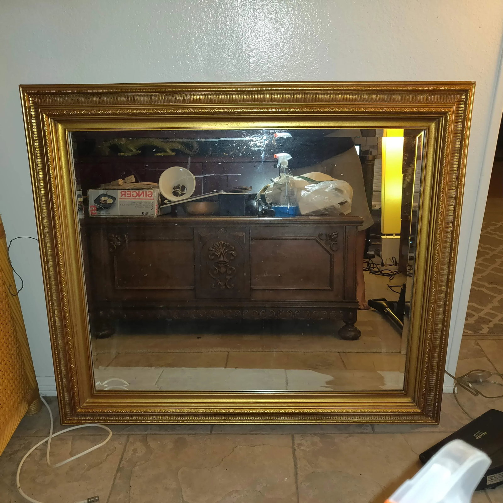 French Louis XVI Style Gold Painted Rectangular or Horizontal Beveled Mirror - 8