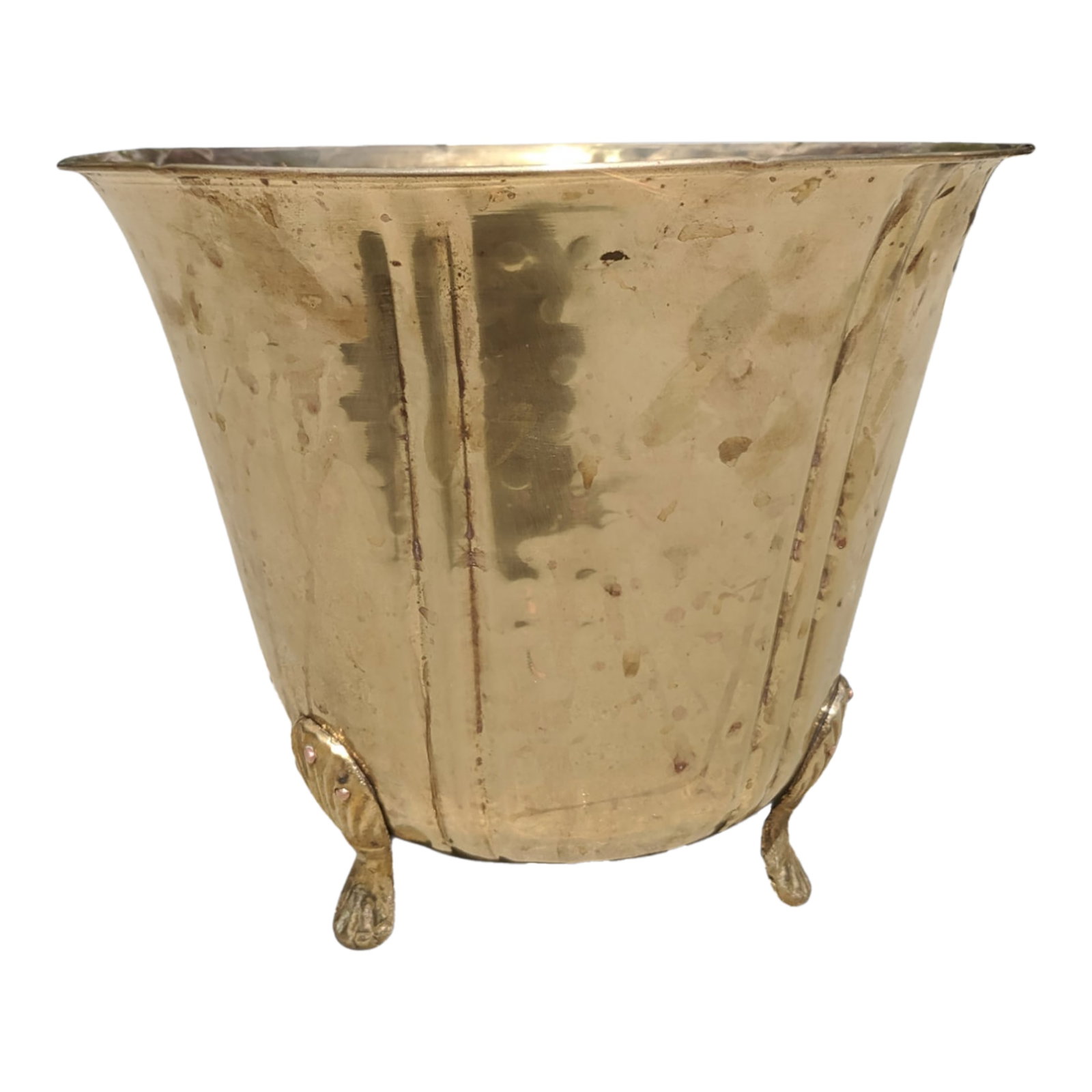 Vintage Hammered Brass and Lion Paw Feet Cachepot Jardiniere: ** To Inquire about a Lower Shipping Cost, Please send me a Message (Including your Zip code), so I can potentially Calculate a new cost for you. The Current Shipping Cost shown is based on a Flat