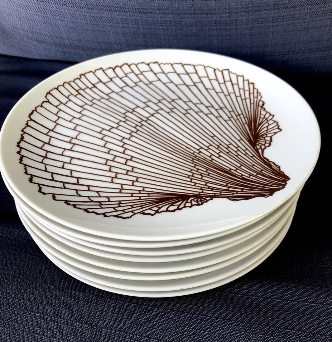 Vintage Fitz & Floyd Brown Shell Porcelain Salad Dessert Plates- Set of 8 - 2