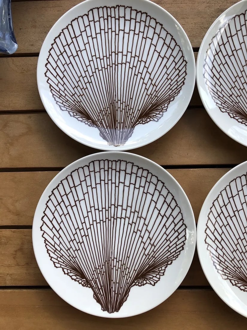 Vintage Fitz & Floyd Brown Shell Porcelain Salad Dessert Plates- Set of 8 - 4