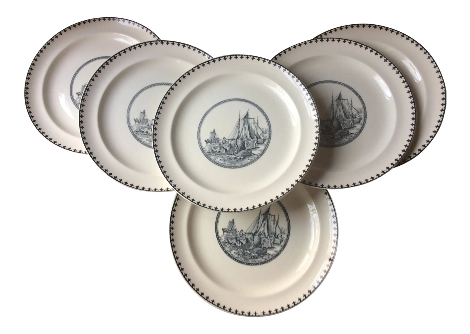 1930s Cauldon England Stoneware ( Plates: For your consideration... An exceptionally attractive set of Cauldon stoneware plates showcasing the timeless appeal of English ceramic artistry from the 1930s. Each plate features a sophisticated