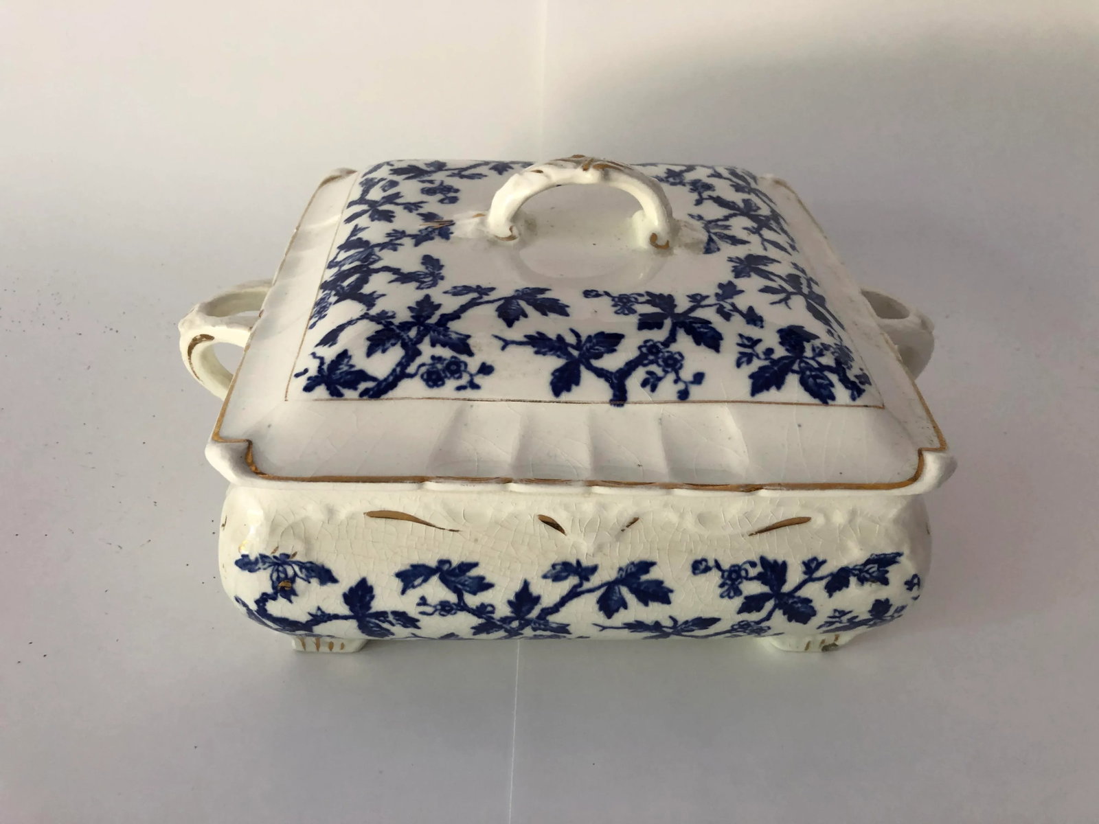 Antique Blue and White Covered Serving Bowl - 2