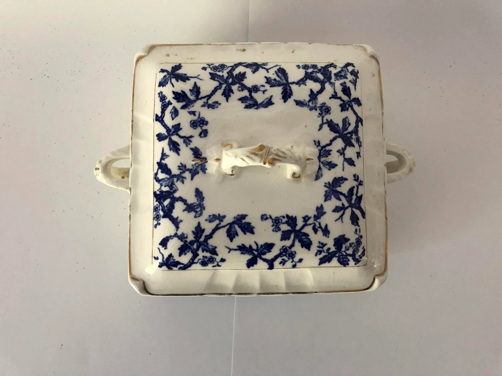 Antique Blue and White Covered Serving Bowl - 3