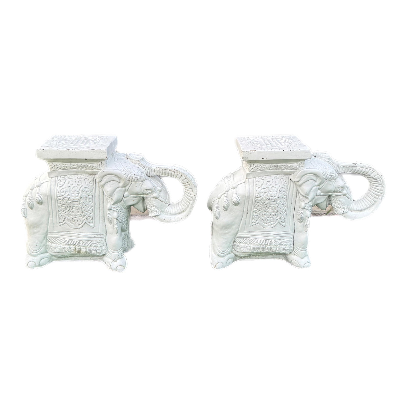 1970s White Elephant Ceramic Garden Stools-a Pair (1 of 12)