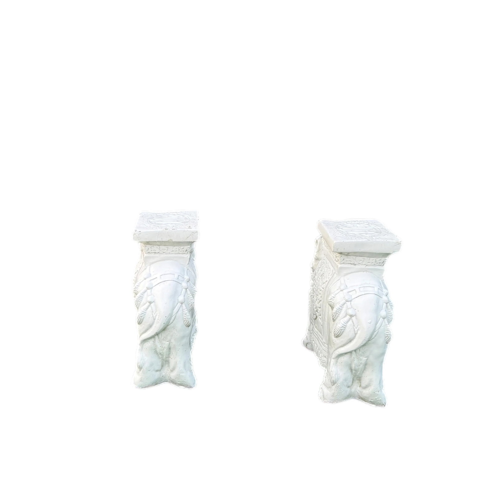 1970s White Elephant Ceramic Garden Stools-a Pair - 3