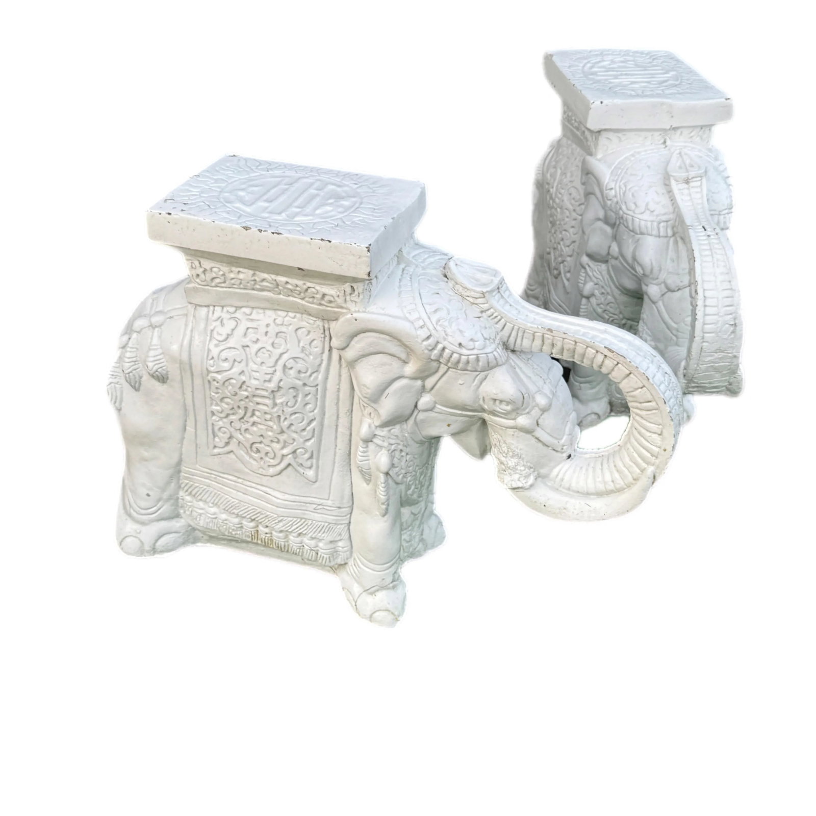 1970s White Elephant Ceramic Garden Stools-a Pair - 8
