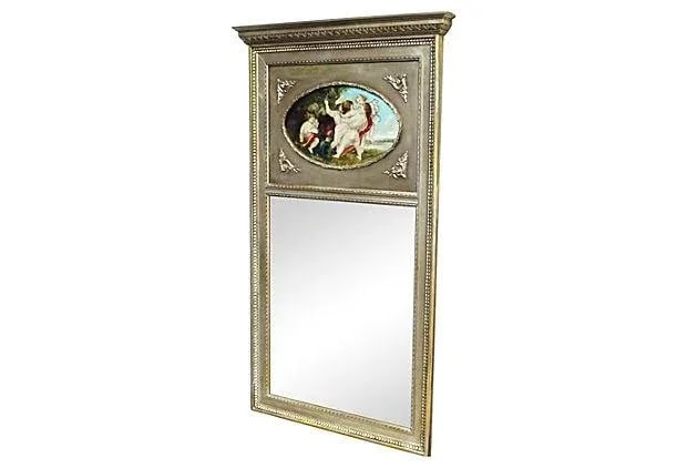 Vintage Cherub Oil Painting Trumeau Mirror - 2