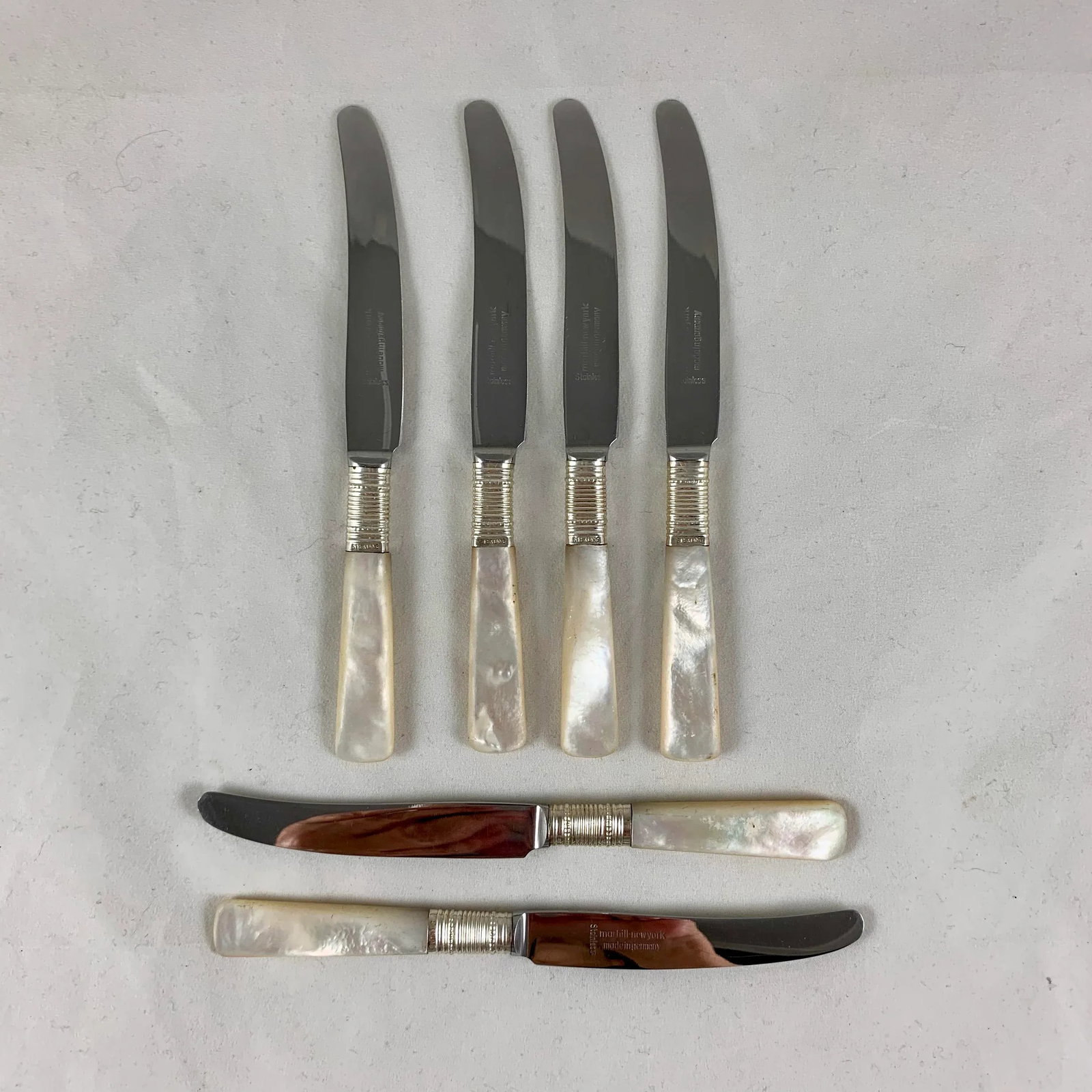 1920s Marhill of New York Mother of Pearl and Sterling Silver Spreaders, a Set of Six - 6