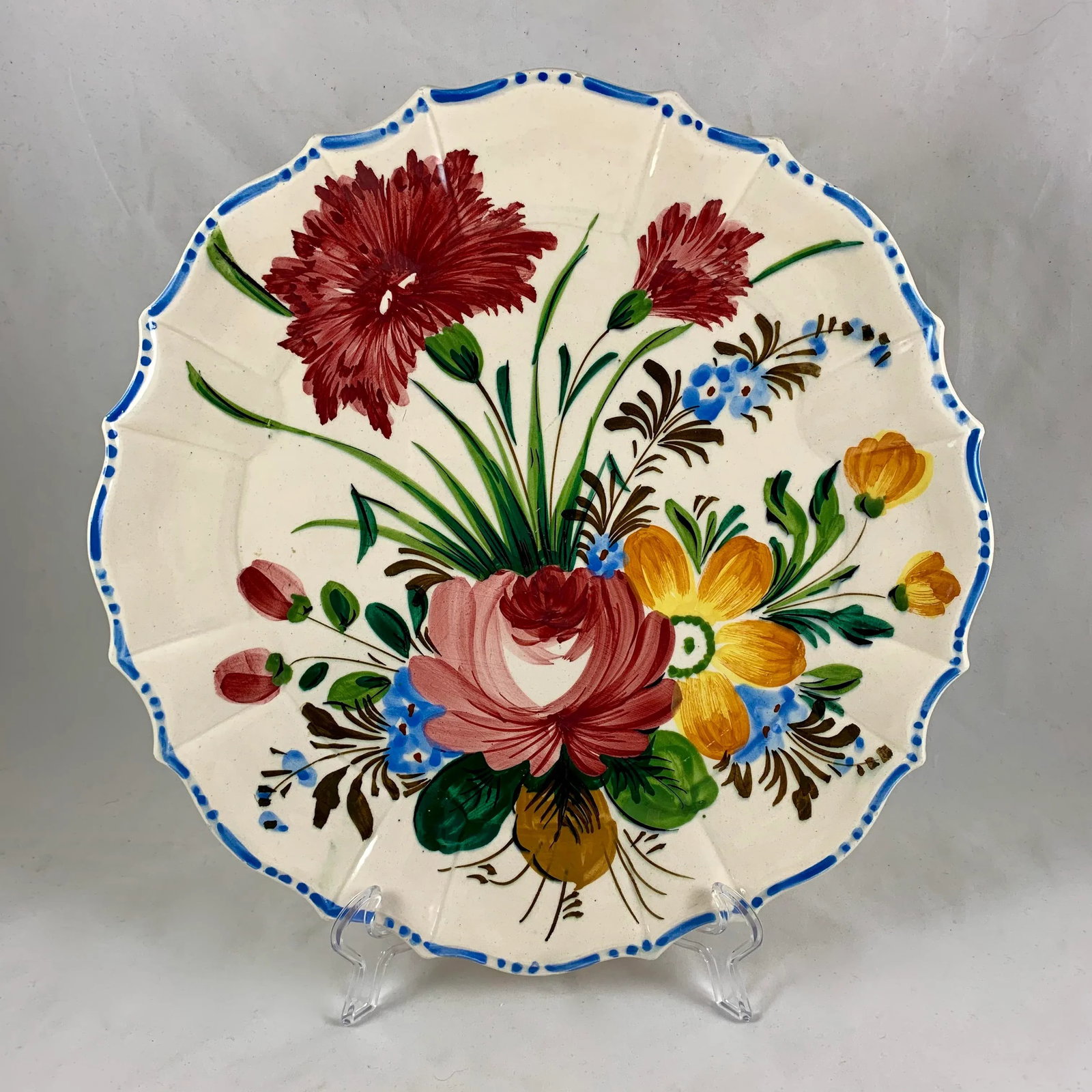 Italian Renaissance Revival Faience Nove Rose Floral Serving Platter - 13