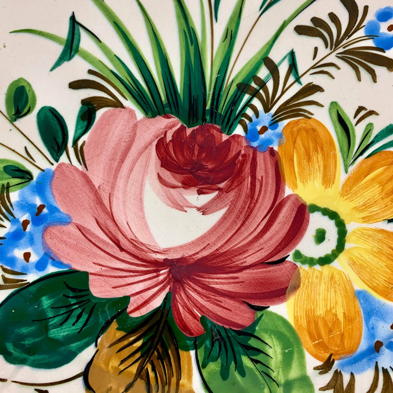 Italian Renaissance Revival Faience Nove Rose Floral Serving Platter - 2