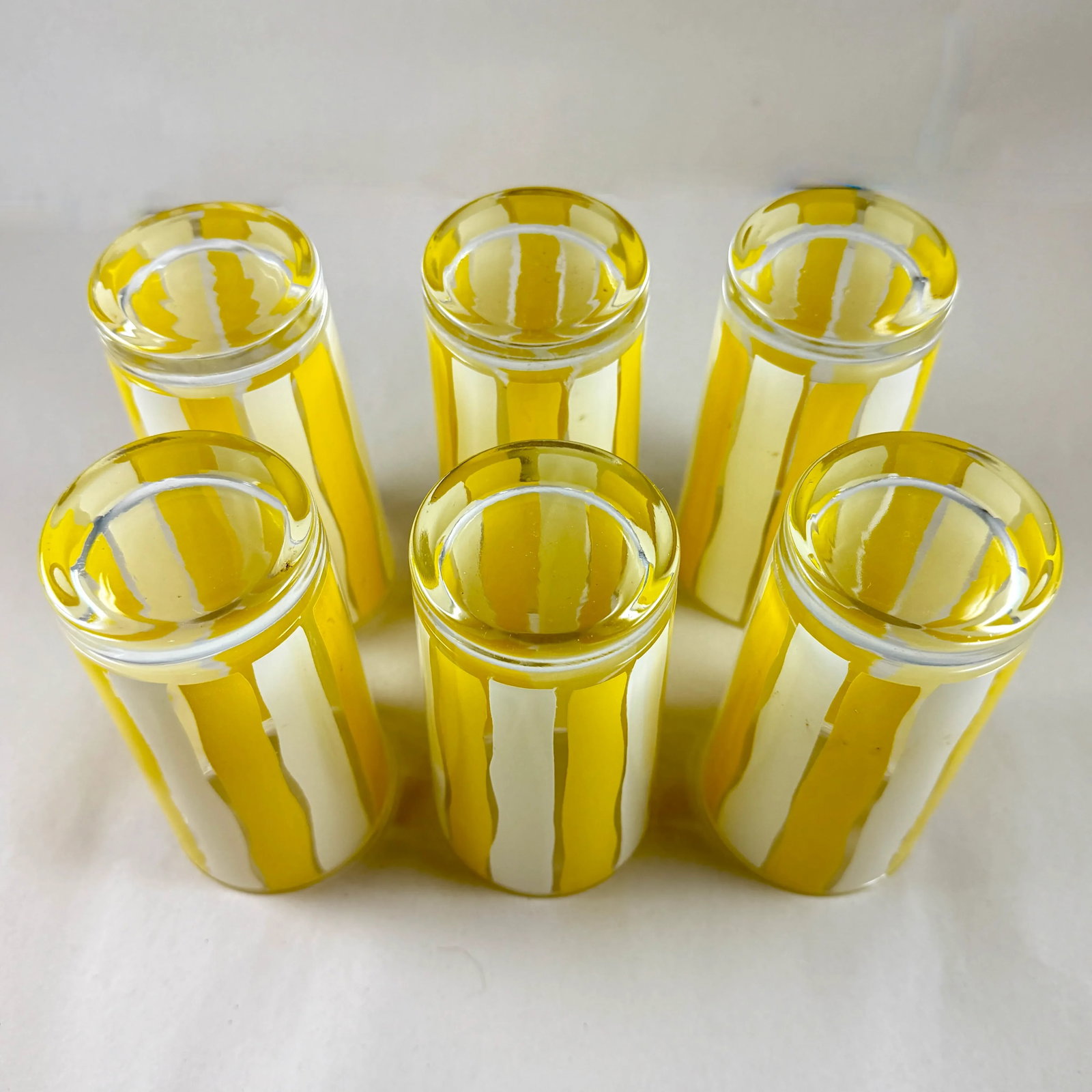 Mid-Century Modern Yellow & White Striped Highball Glasses, Set of Six - 10