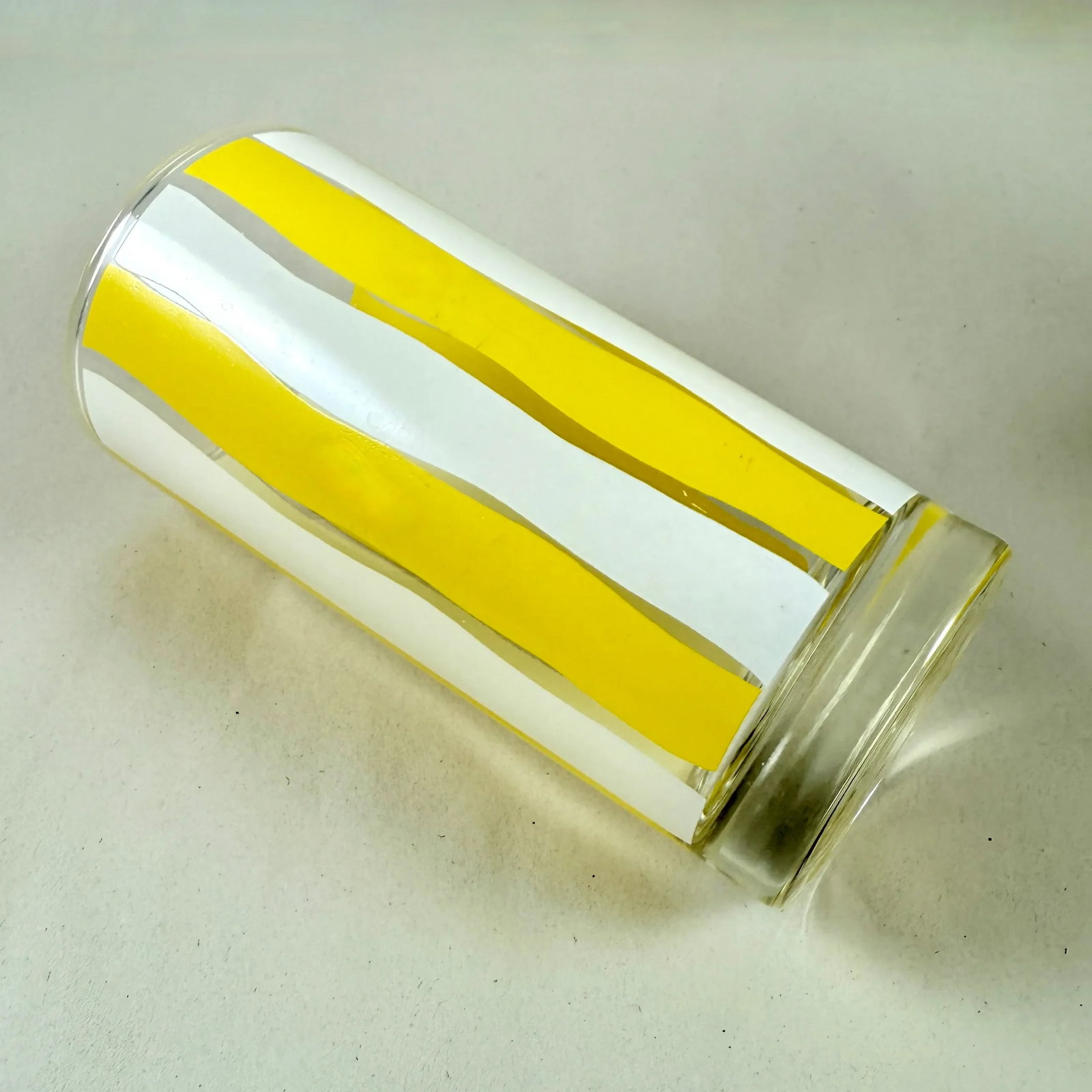 Mid-Century Modern Yellow & White Striped Highball Glasses, Set of Six - 4
