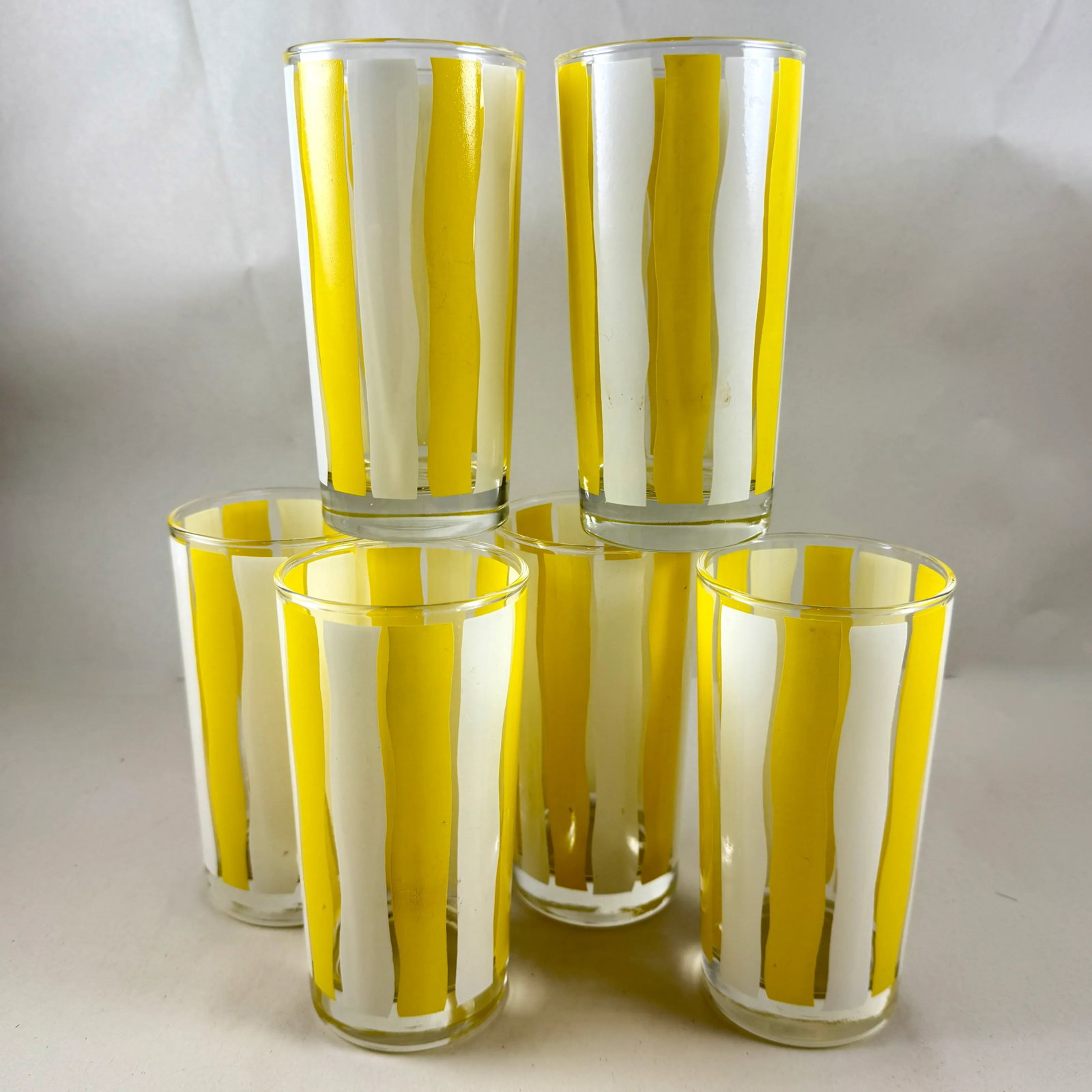 Mid-Century Modern Yellow & White Striped Highball Glasses, Set of Six - 7
