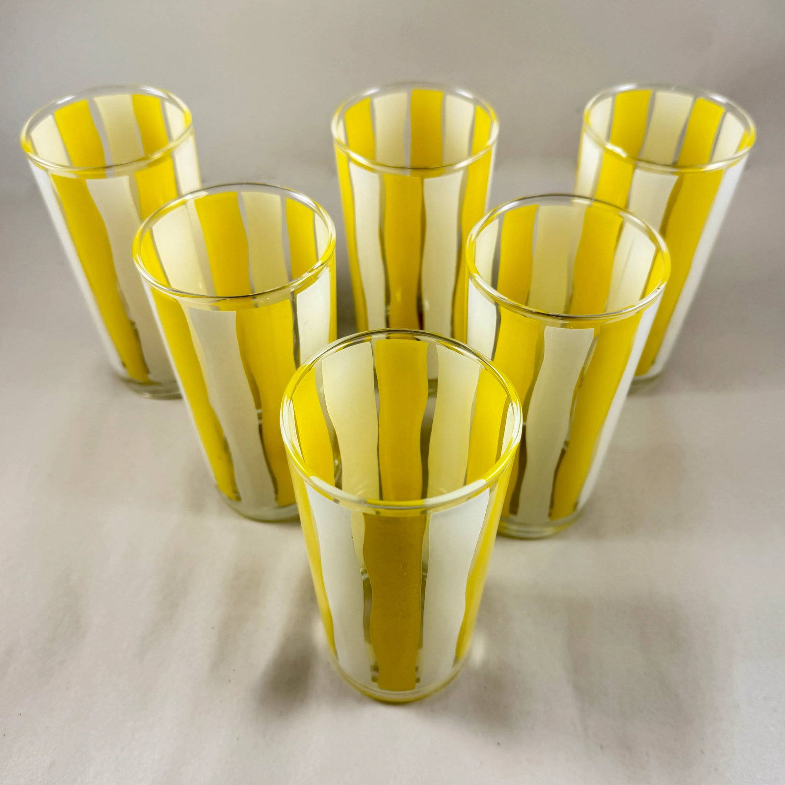 Mid-Century Modern Yellow & White Striped Highball Glasses, Set of Six - 8
