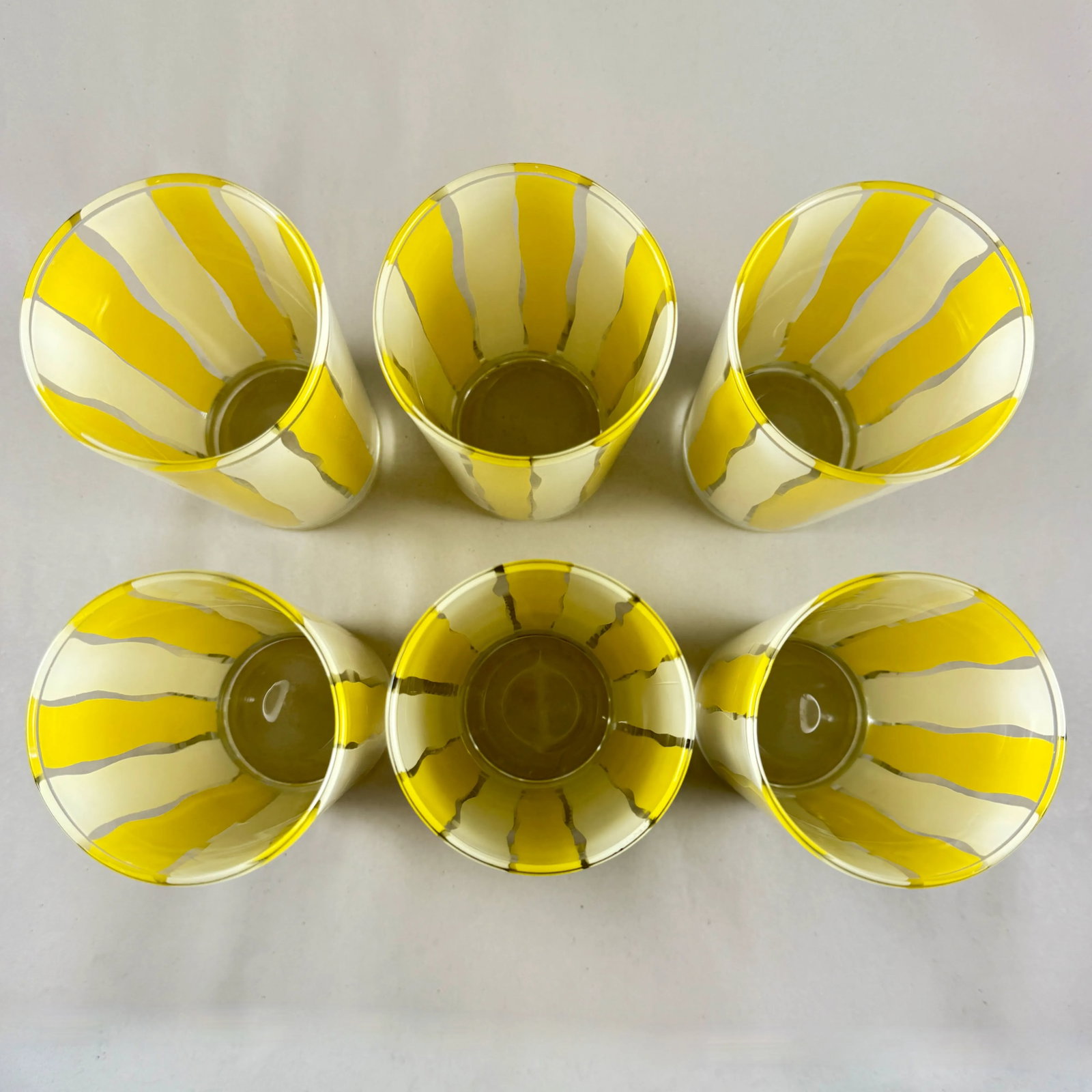 Mid-Century Modern Yellow & White Striped Highball Glasses, Set of Six - 9