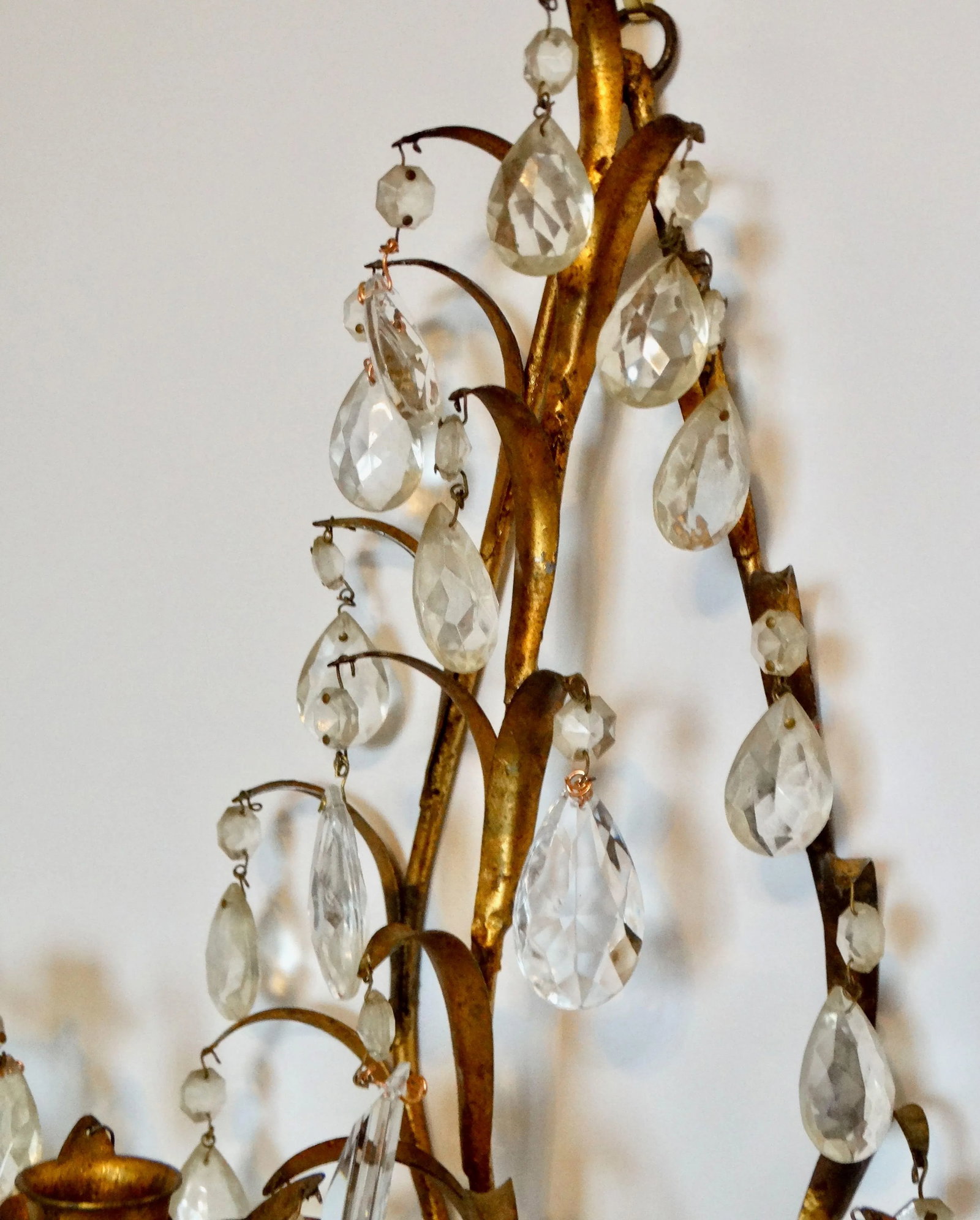 Italian Tole Gold Triple Arm Candle Wall Sconce With Crystals - 10