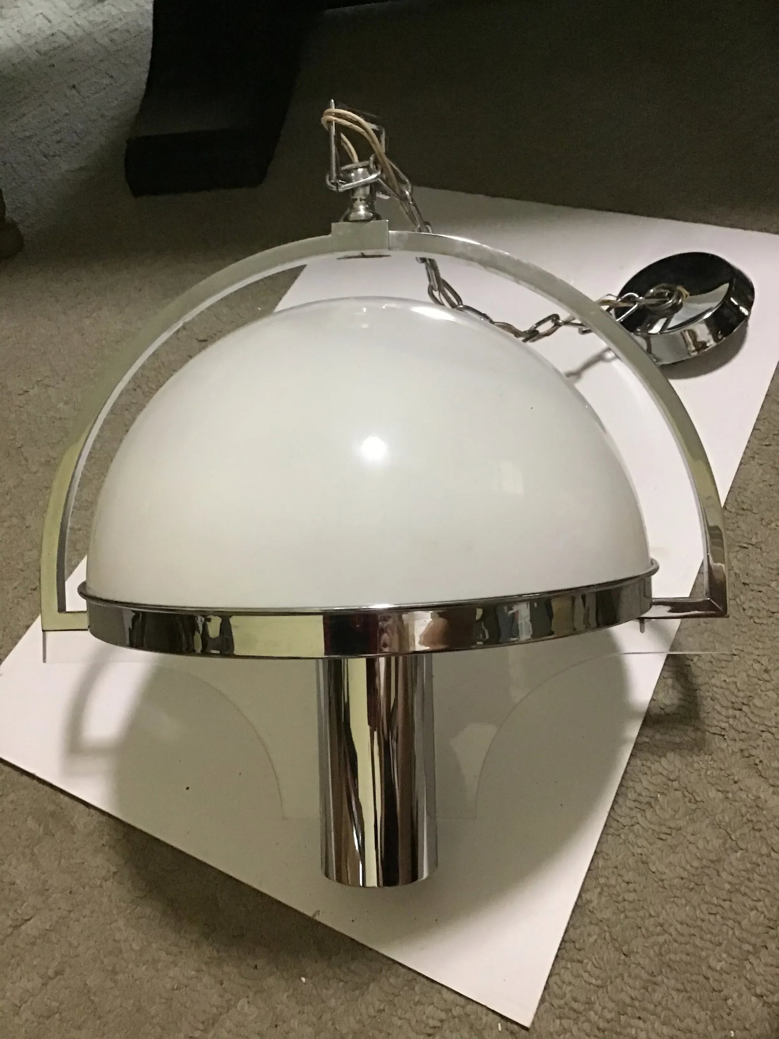 Mid Century Modern Glass Lucite Chrome Pendant Fixture Contemporary - 5