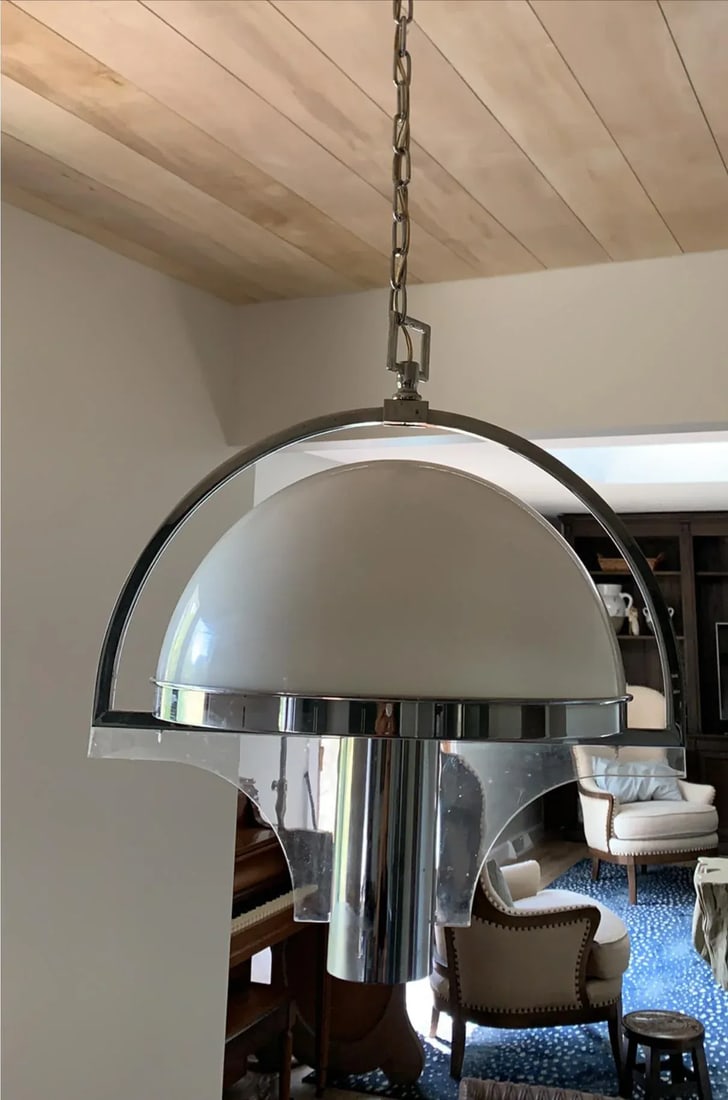 Mid Century Modern Glass Lucite Chrome Pendant Fixture Contemporary - 6