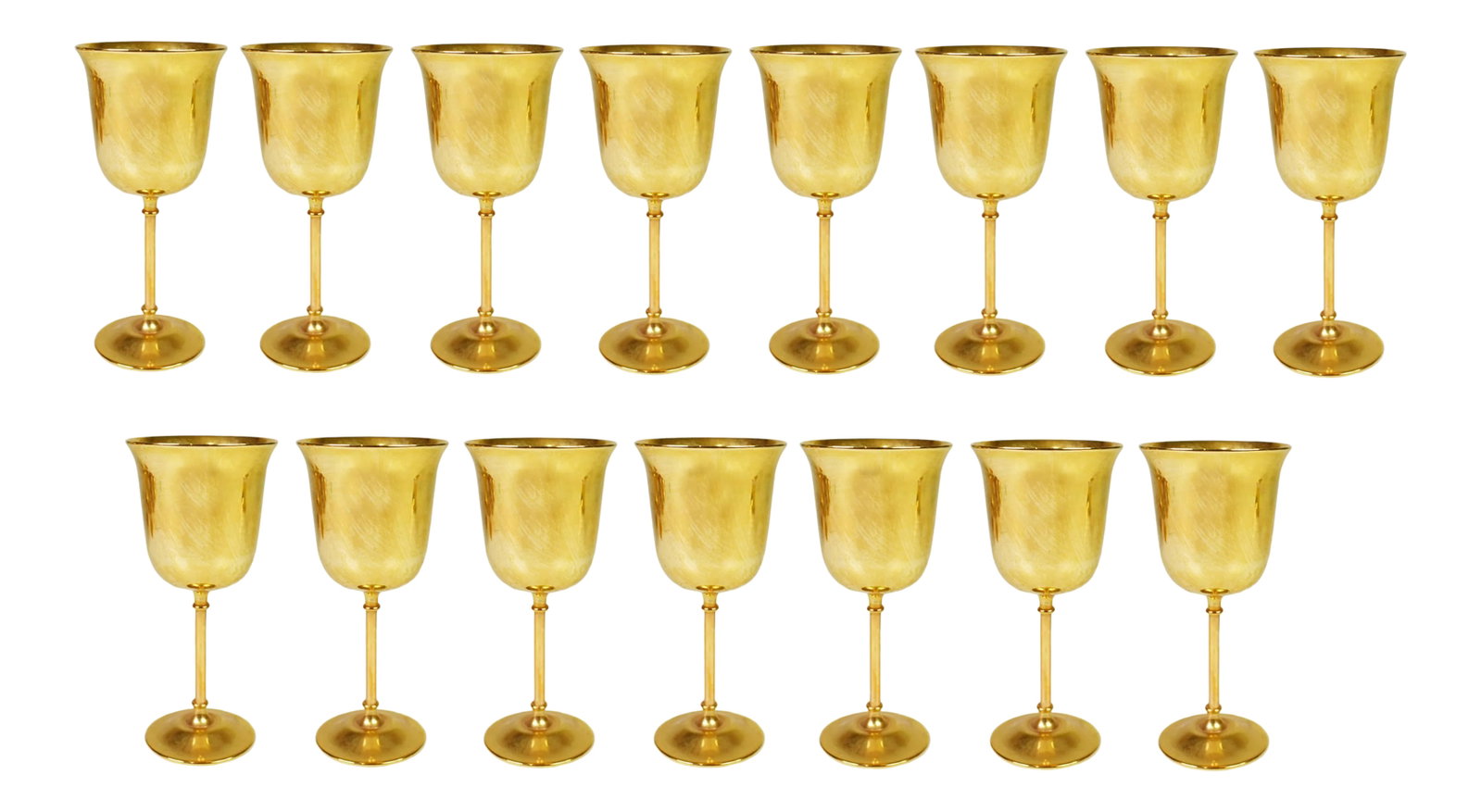 Vintage International Silver Company Gold Plated Mini Goblet/Cordials - Set of 15: These beautiful elegant gold goblets are great set for any home or bar decor, and unique set to add to your party serving set. Set of 15 Gold Plated Has been marked "international silver Company" at
