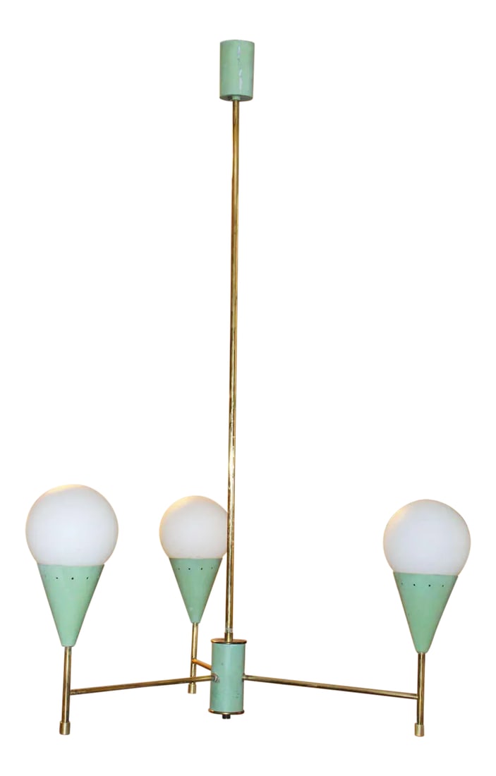 Chandelier by Stilnovo: 1950s Italian chandelier by Stilnovo in original condition. Condition: Alterations: Unknown Imperfections: Some Imperfections Condition Notes: Good Wear consistent with age and use. Origin: Italy