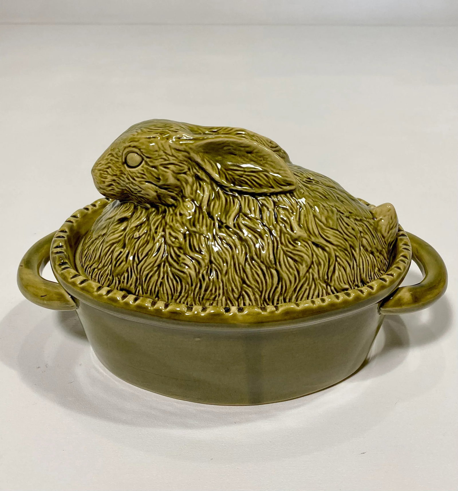 Vintage Green Majolica Rabbit Tureen, French - 2