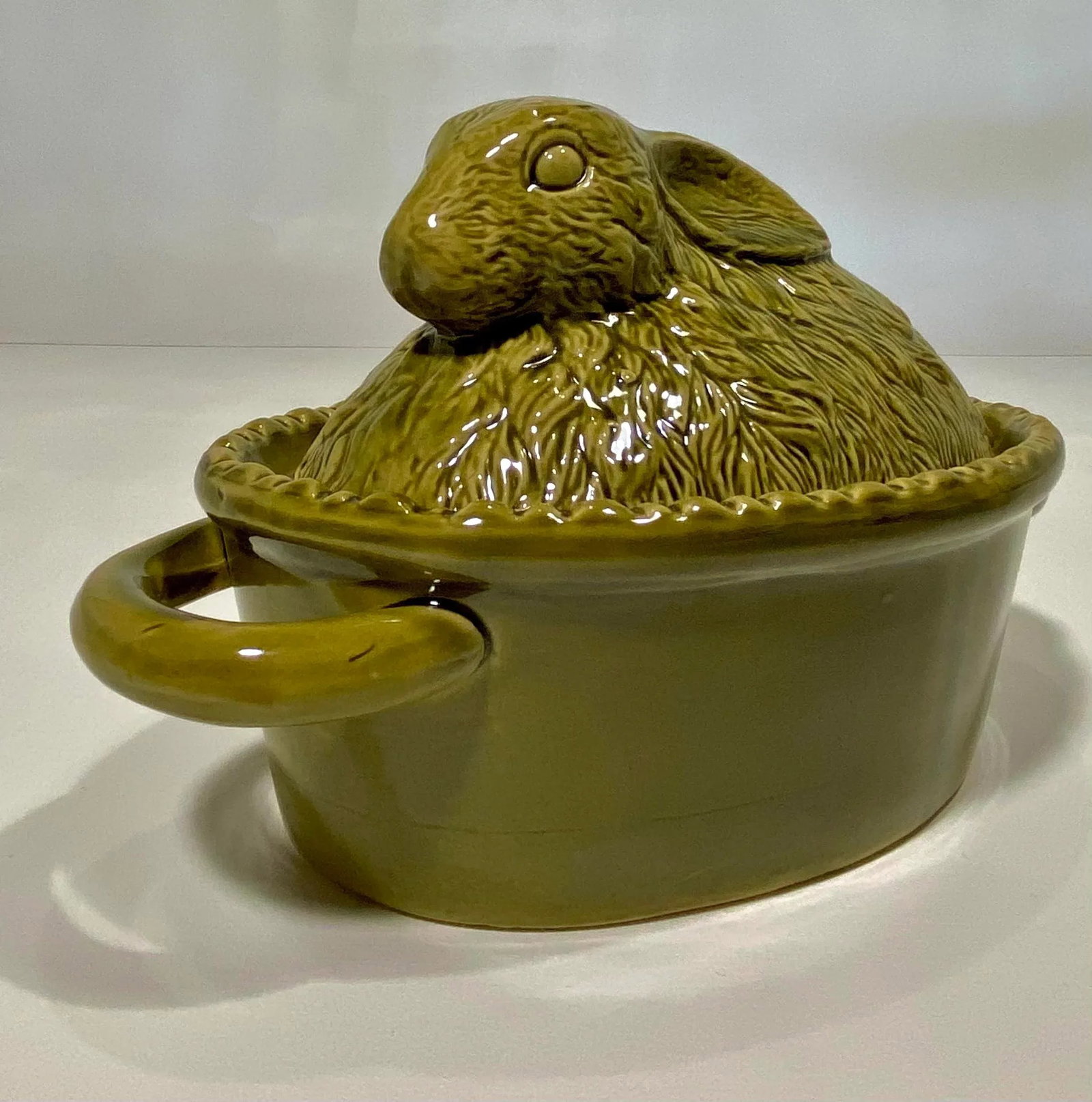 Vintage Green Majolica Rabbit Tureen, French - 6