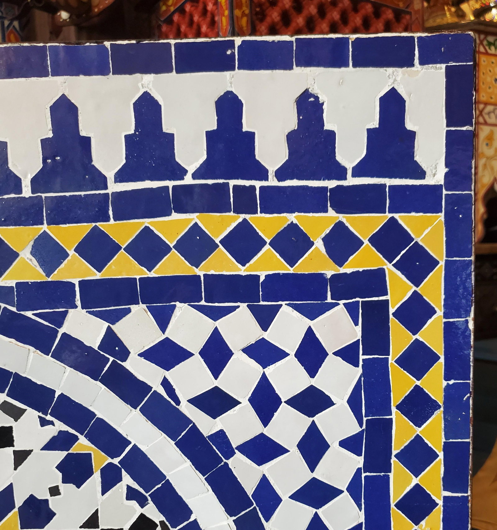 Tazia Blue/White/Yellow Moroccan Mosaic Tile Fountain - 5