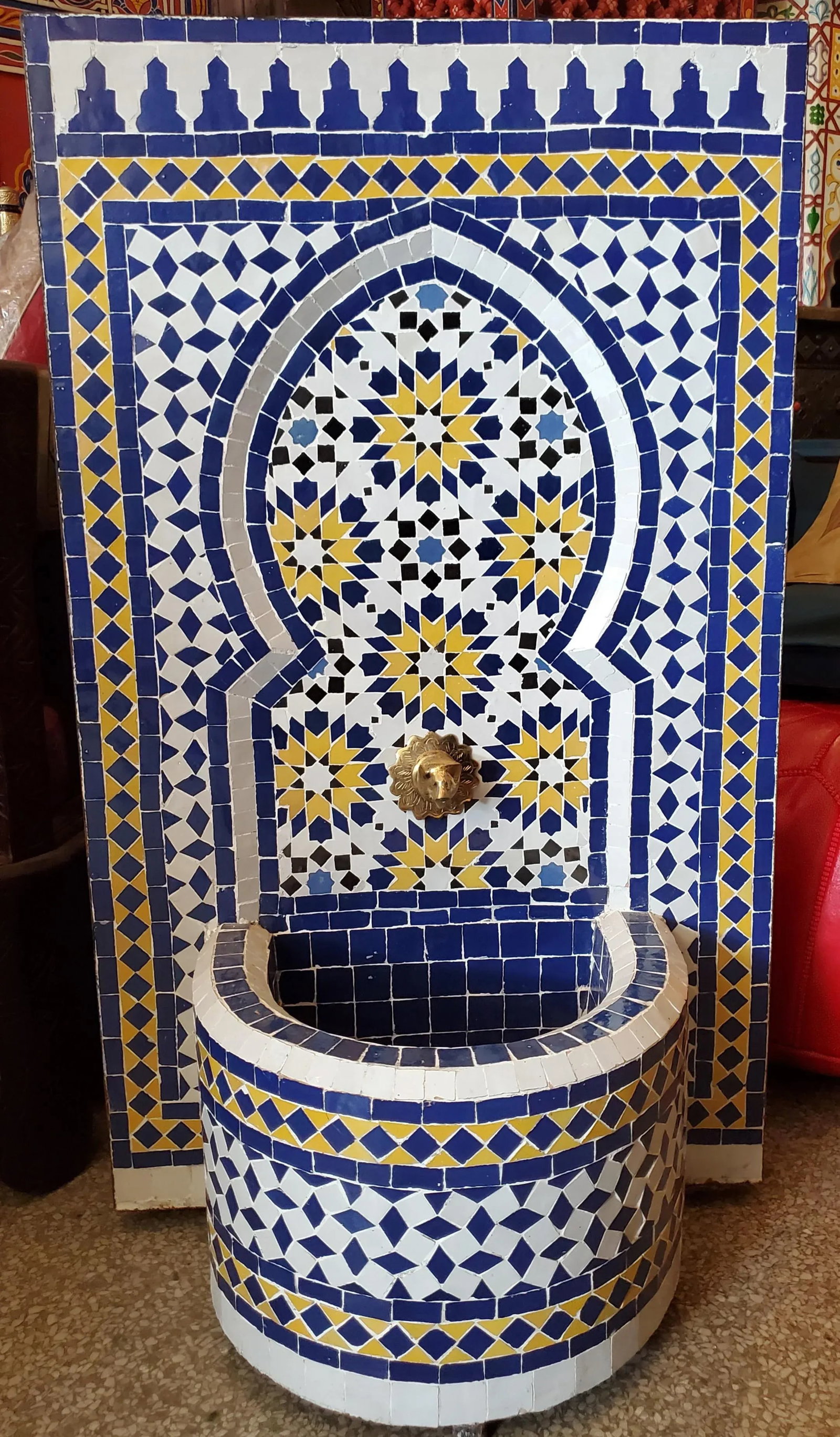 Tazia Blue/White/Yellow Moroccan Mosaic Tile Fountain - 6