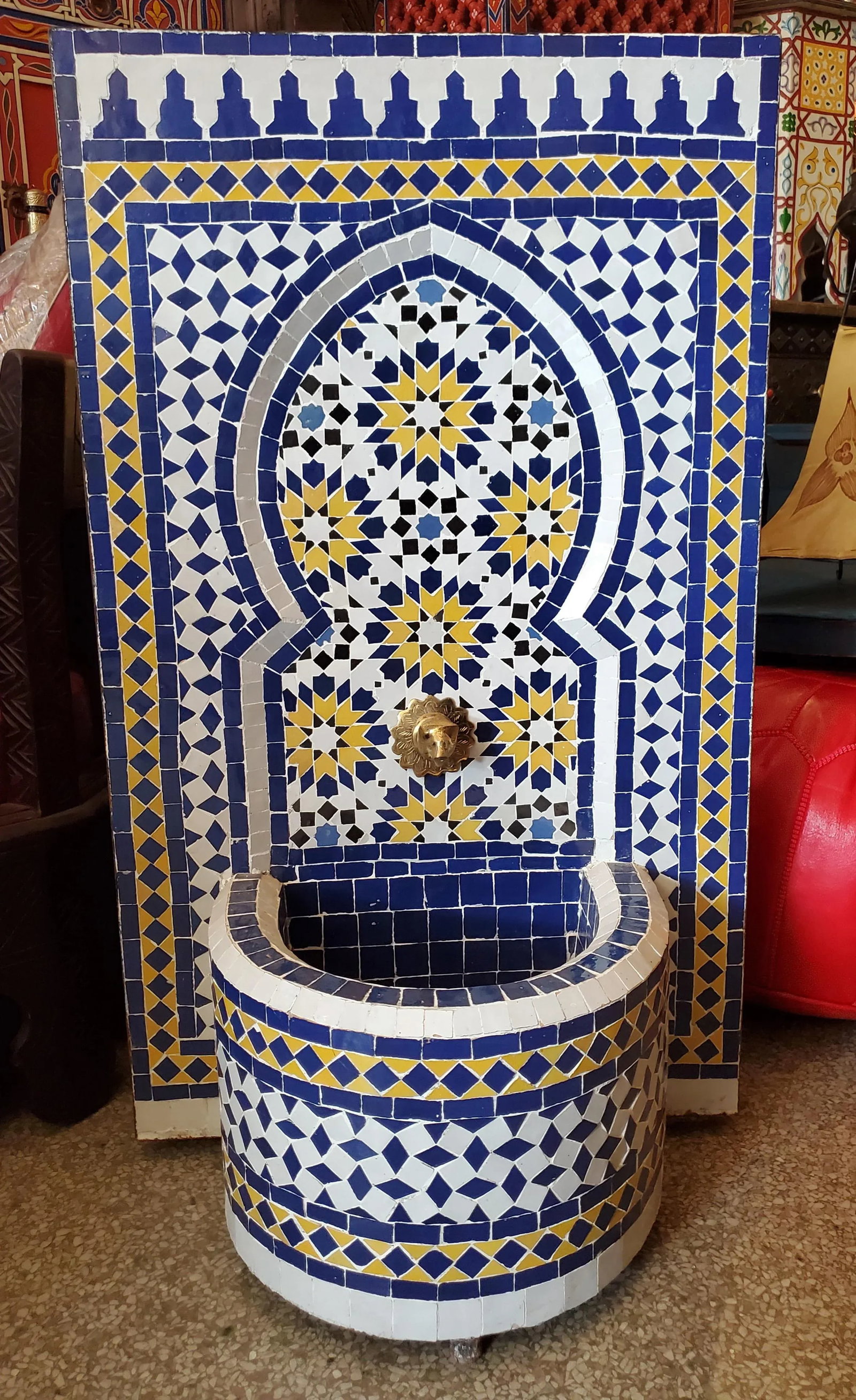 Tazia Blue/White/Yellow Moroccan Mosaic Tile Fountain - 7