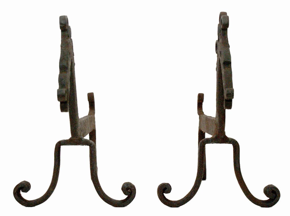 Antique Andirons - Wrought Iron Folk Art - A Pair - 2
