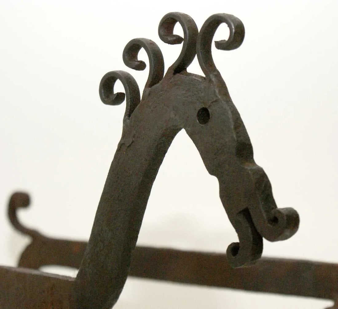 Antique Andirons - Wrought Iron Folk Art - A Pair - 3