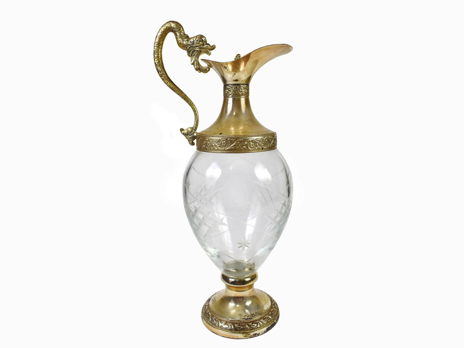 Vintage Italian Victorian Silver Plated Cut Etched Glass Wine Decanter Claret Jug - 11