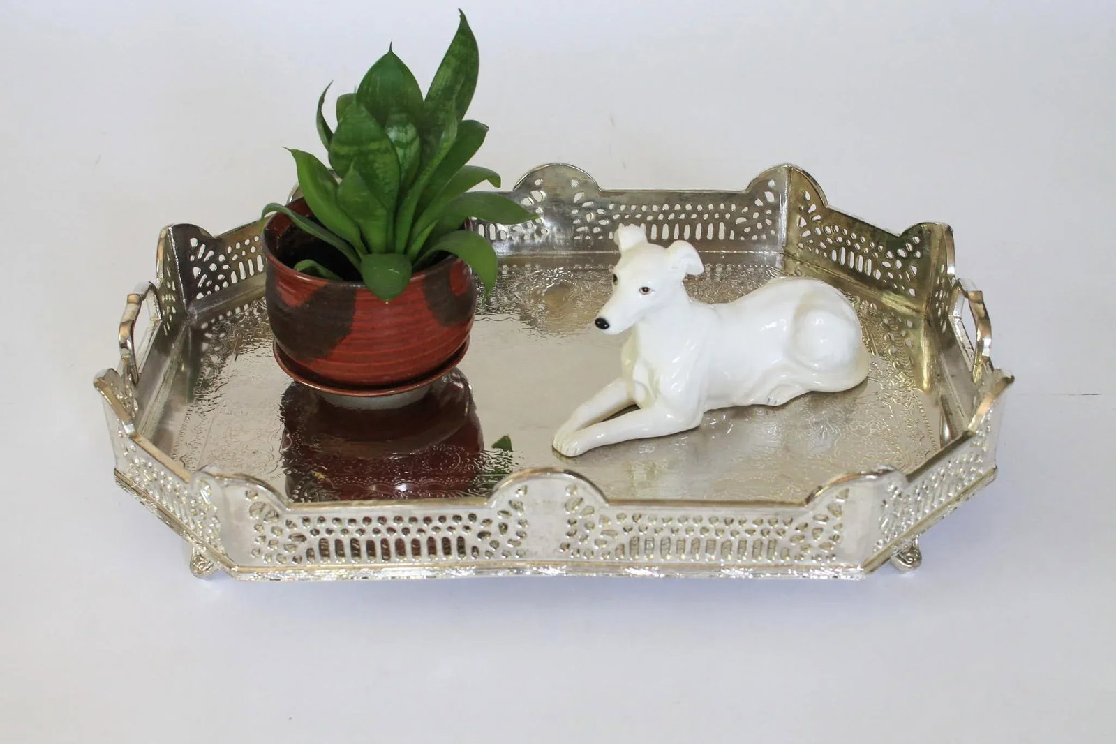 Vintage Edwardian-Style Reticulated Serving Tray - 2