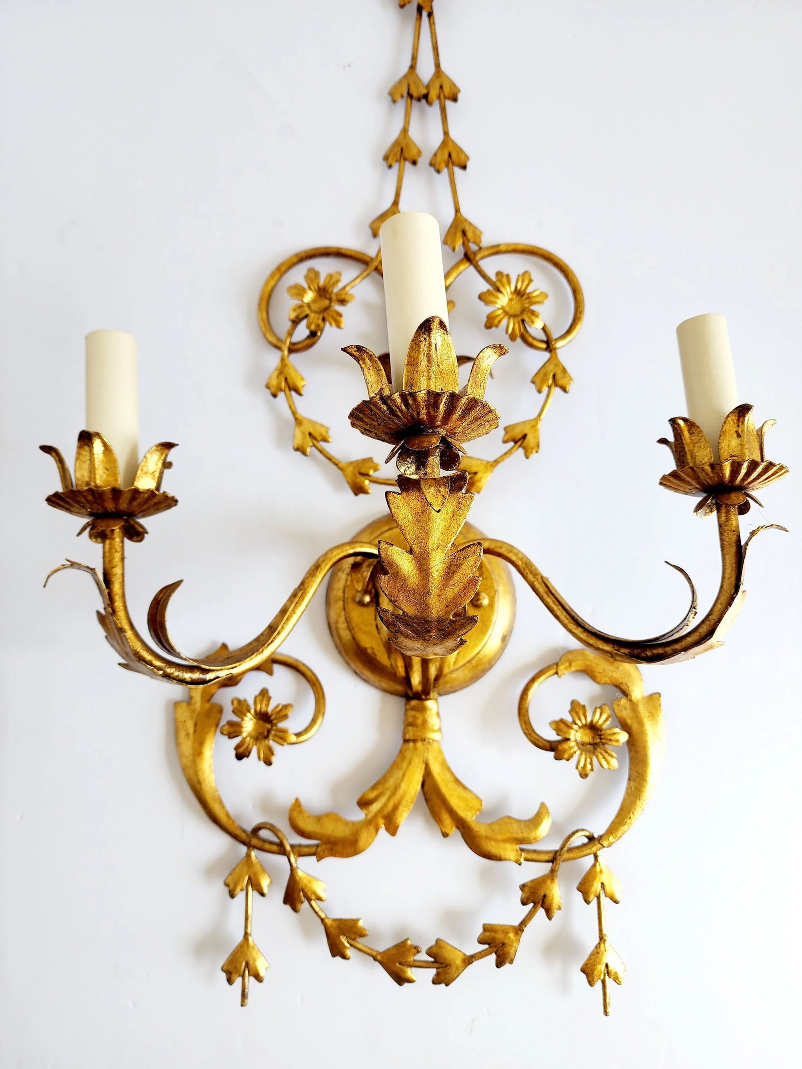 Vaughan Lighting Adam Style Gilt Metal 3 Lights Wall Sconces- A Pair - 3