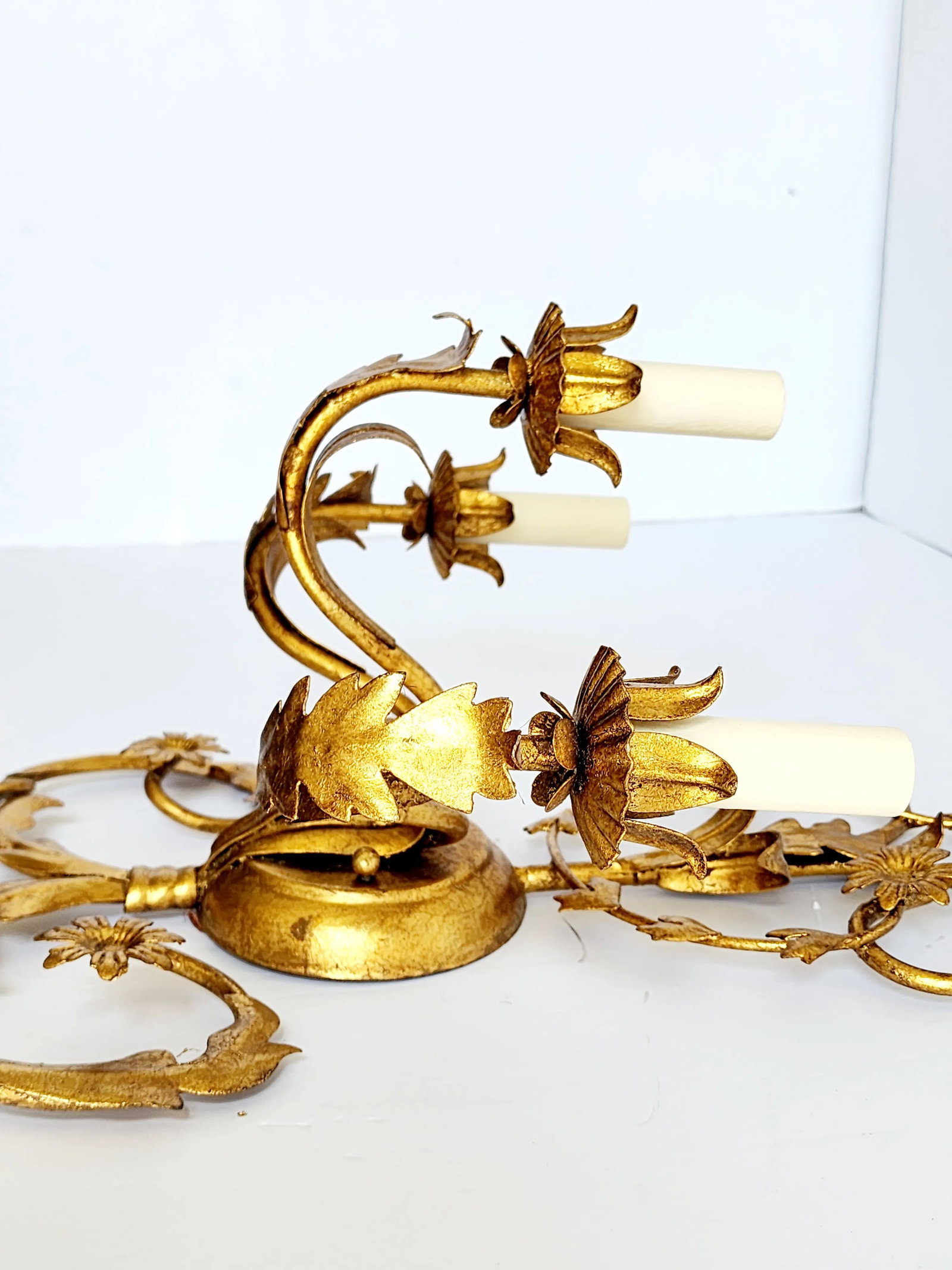 Vaughan Lighting Adam Style Gilt Metal 3 Lights Wall Sconces- A Pair - 6