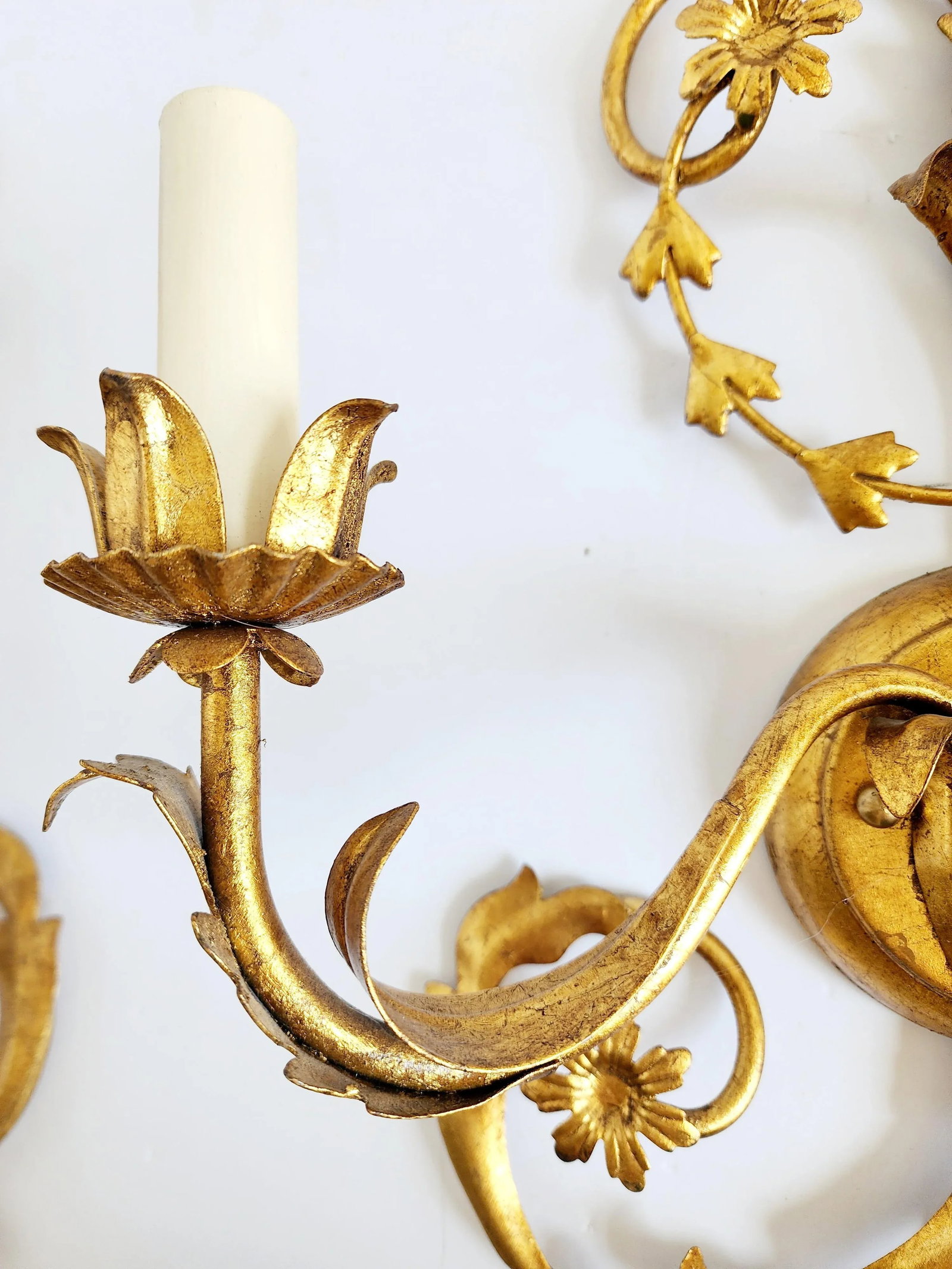Vaughan Lighting Adam Style Gilt Metal 3 Lights Wall Sconces- A Pair - 7
