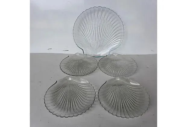 Vintage Glass Scallop Plates & Server - Set of 5 - 2