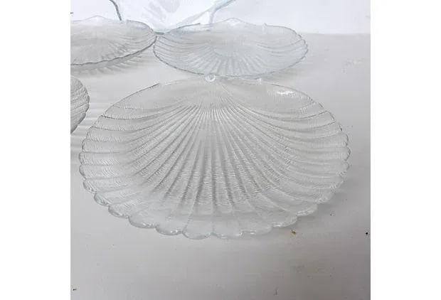 Vintage Glass Scallop Plates & Server - Set of 5 - 5