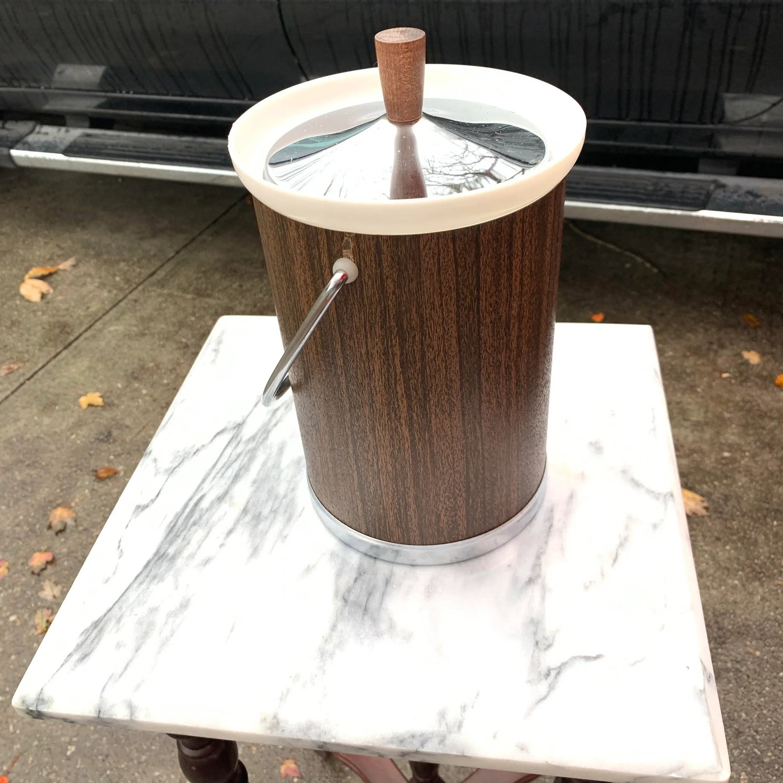 Mid-Century Kromex Faux Wood Ice Bucket With Lid- Two Pieces - 2
