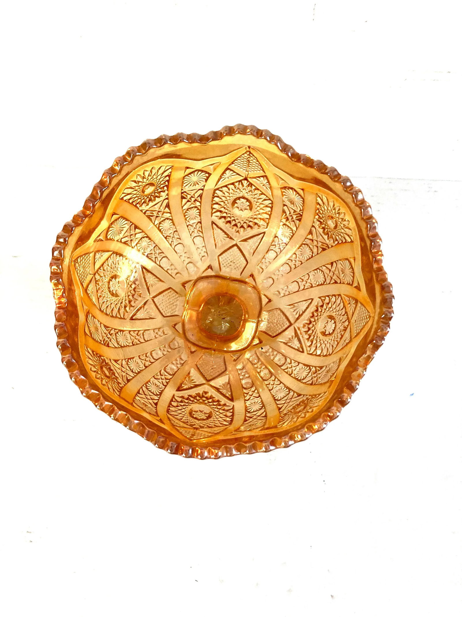 Vintage Fenton Carnival Glass Compote in Amber 8.25" Tall - 3