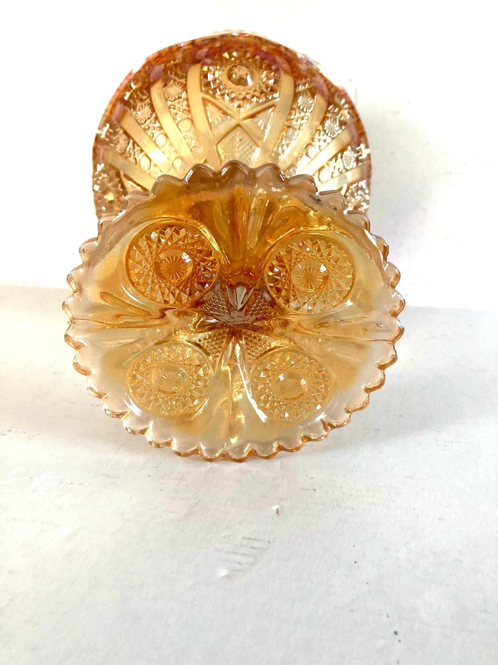 Vintage Fenton Carnival Glass Compote in Amber 8.25" Tall - 4