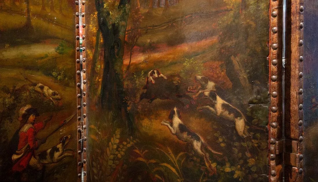Late 19th Century Painted Screen With Hunt Scene - 5