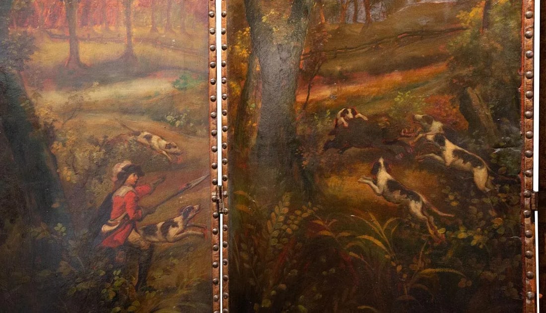 Late 19th Century Painted Screen With Hunt Scene - 6