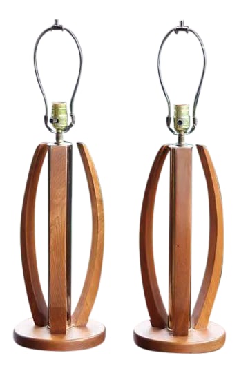 Mid Century Bentwood and Brass Table Lamps - a Pair: Materials Wood, Brass These original vintage bentwood lamps make a wonderful pair for any avid mid century collector. They are beautifully made sculptural lamps. Condition: Great condition throughout