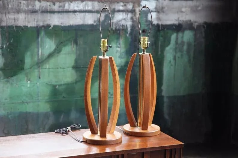 Mid Century Bentwood and Brass Table Lamps - a Pair - 2