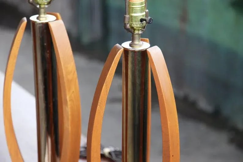 Mid Century Bentwood and Brass Table Lamps - a Pair - 3